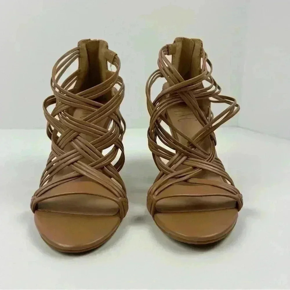 INC Women's Strappy Heeled Sandals Brown Size 6 Open Toe Block Heel